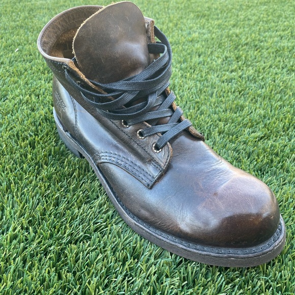 Frye Prison Brown Leather Boots with Distressed Finish main image 4